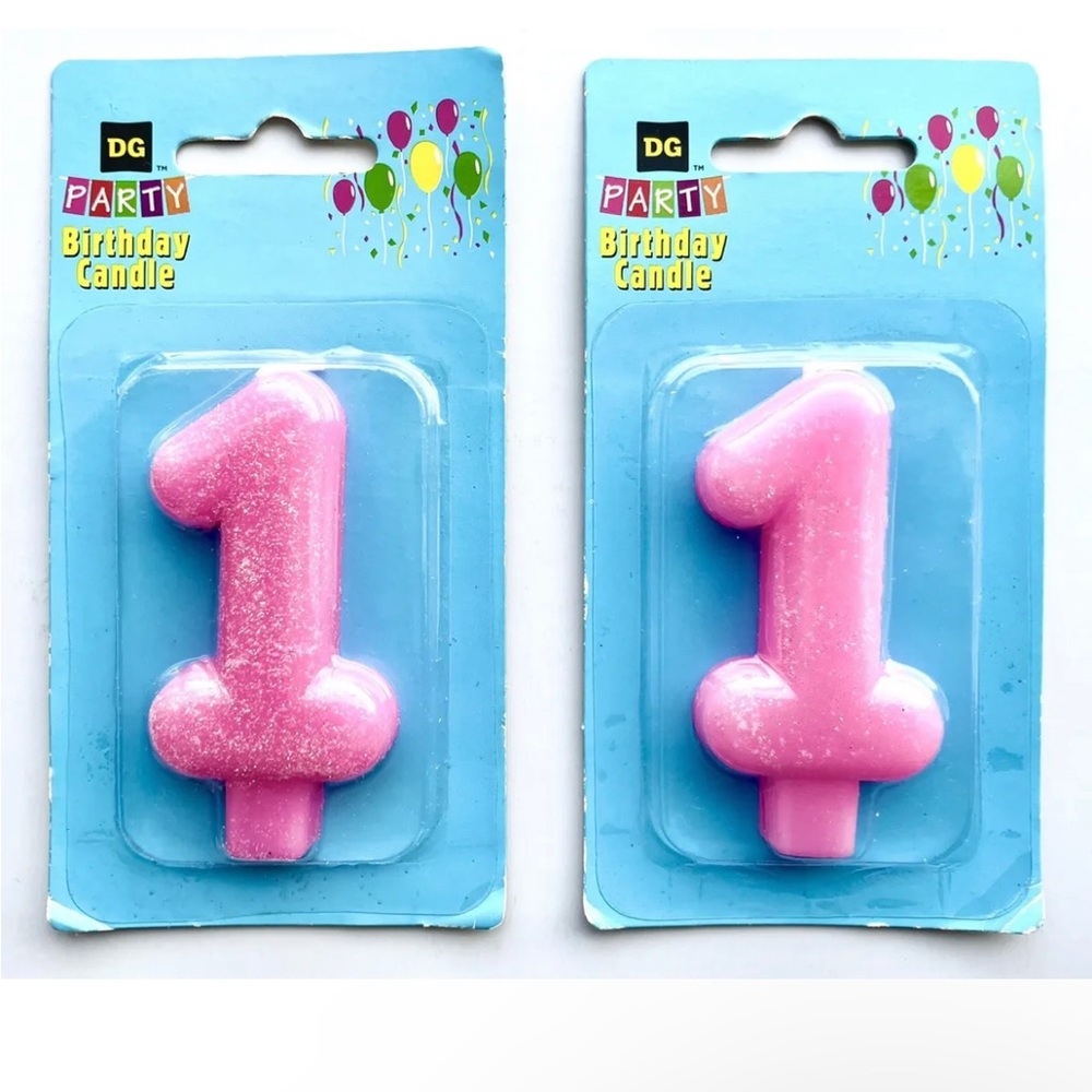 NEW Party #1 Birthday Cake Glittery Pink Candles - Girls or Boys Unisex 1st Bday